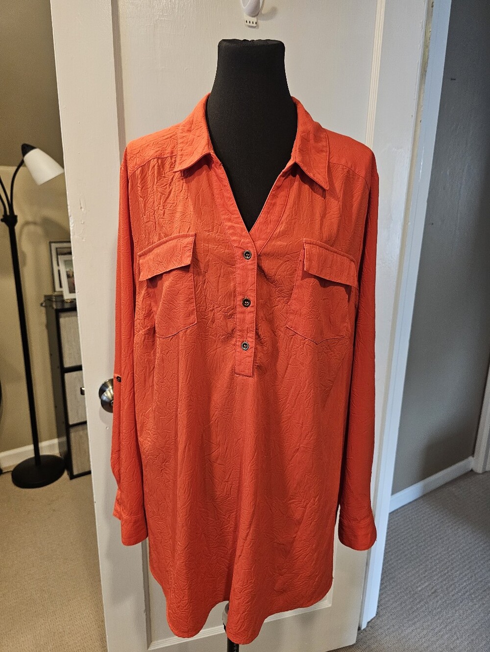 Women's Long-Sleeve Button Front Lightweight Top - Orange